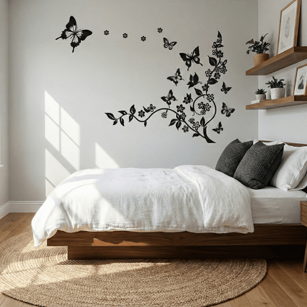 Removable floral wall decal close-up showing vibrant colors
