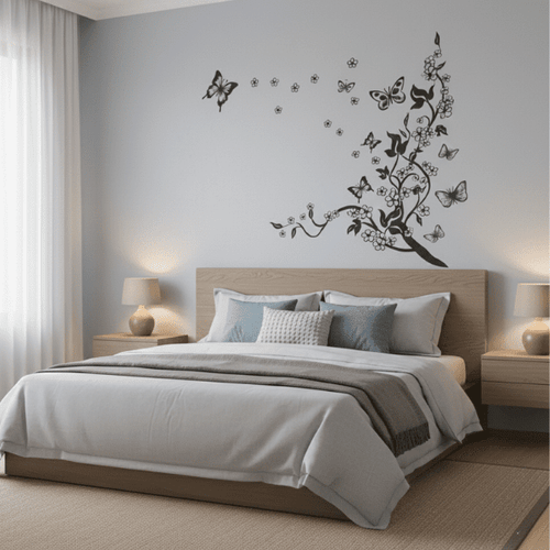  Self-adhesive butterfly wall sticker application on bedroom wall