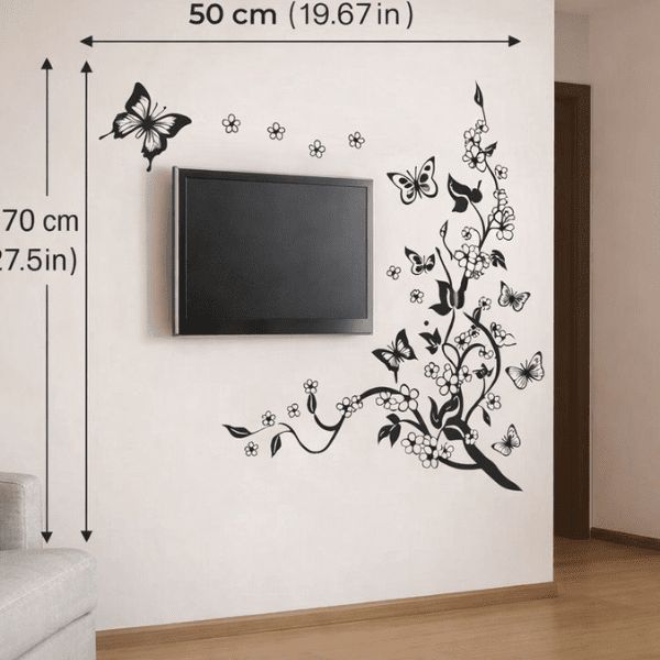 Butterfly wall sticker installed view showing full design