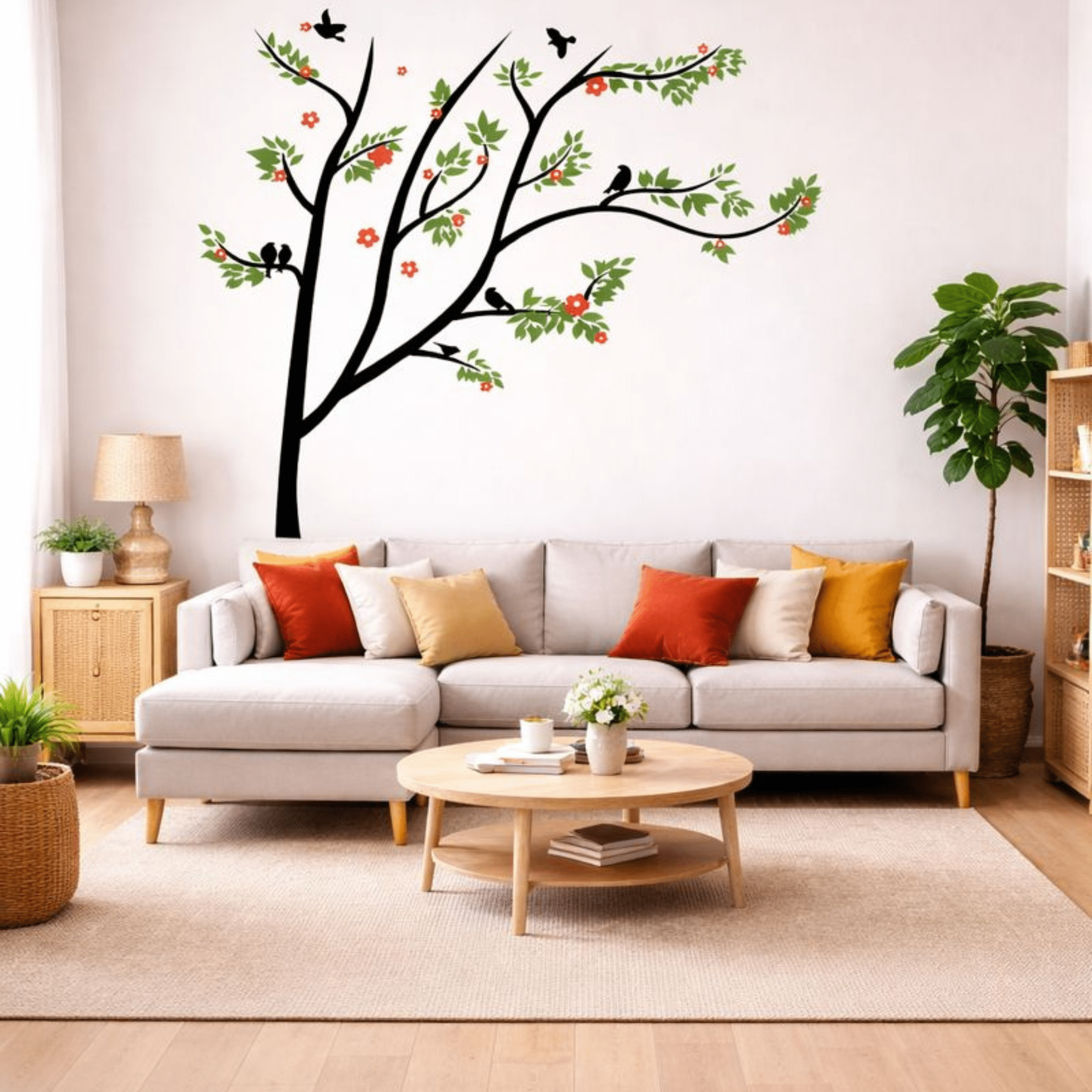 Self-adhesive tree wall decal installed in Indian home bedroom