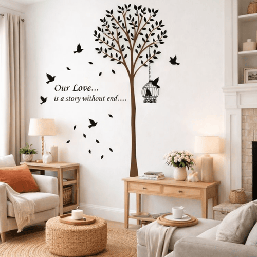  Nature wall decal with graceful branches and flying birds