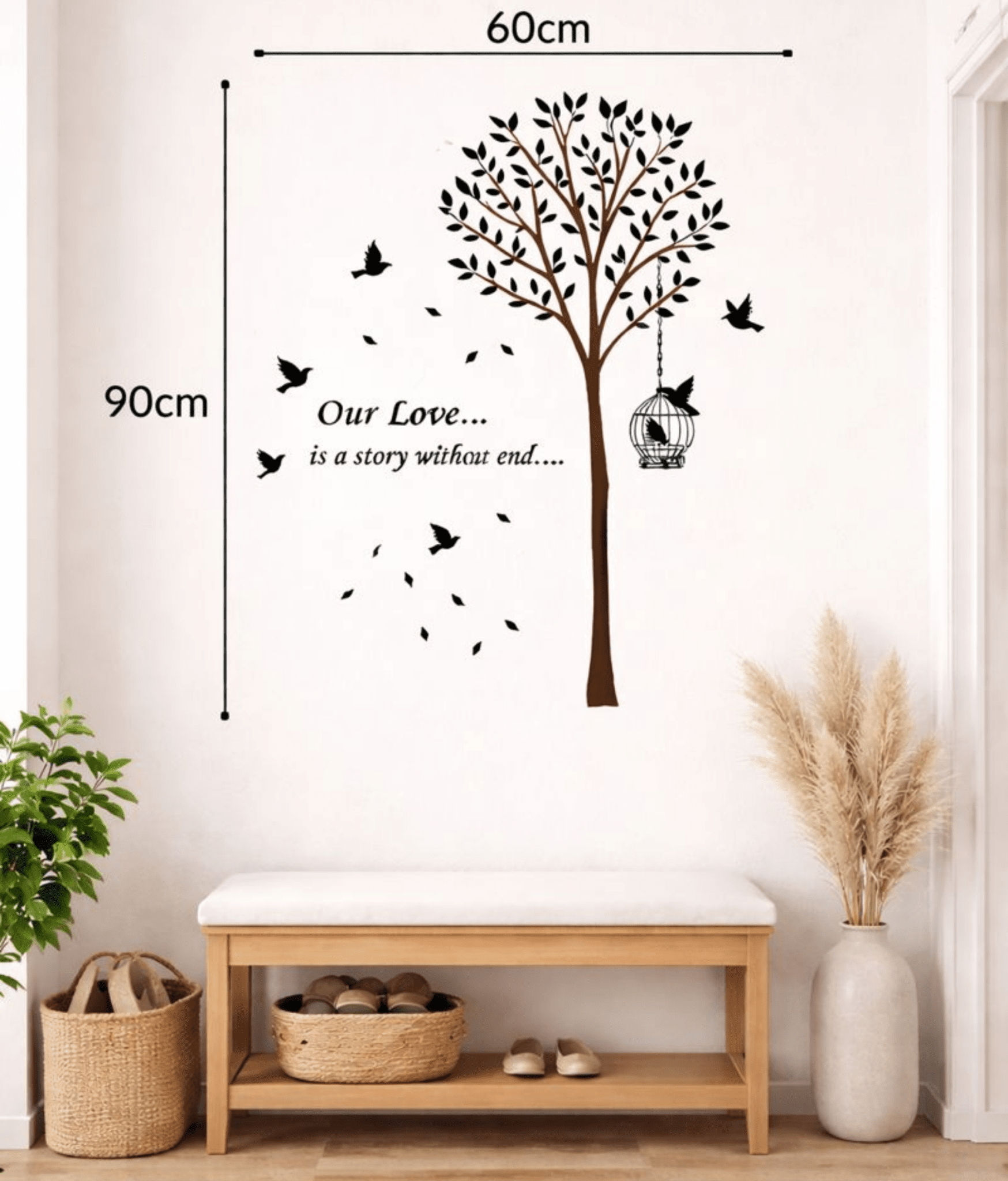 Complete nature wall sticker set installed in bedroom